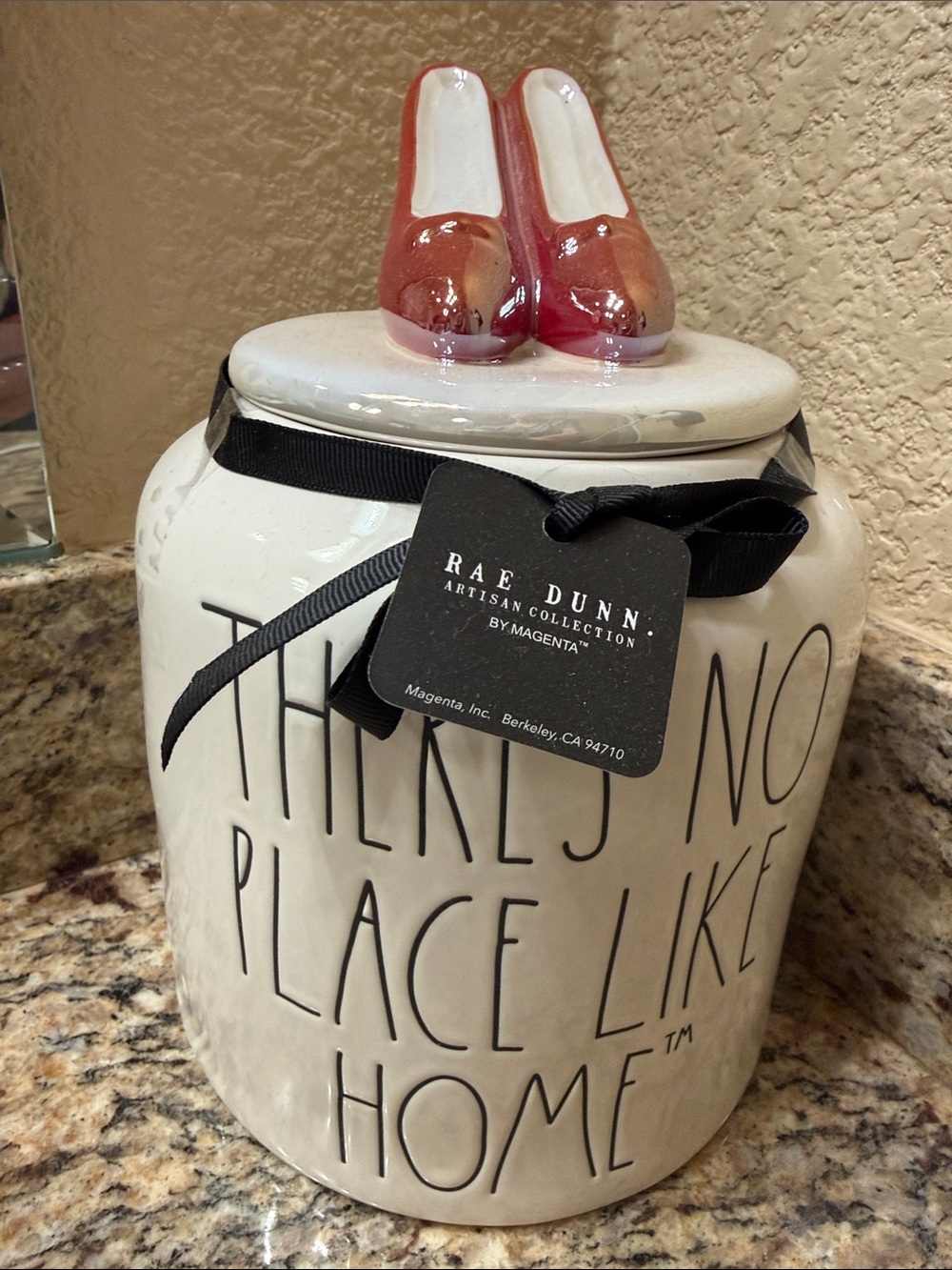 Rae Dunn White Ceramic Canister with Red Shoe Lid